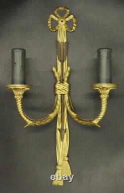 Large Pair Of Sconces, Knot & Arrow, Louis XVI Style Bronze French Antique