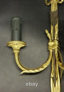 Large Pair Of Sconces, Knot & Arrow, Louis XVI Style Bronze French Antique