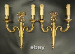 Large Pair Of Sconces Knots Decor Louis XVI Style Bronze French Antique