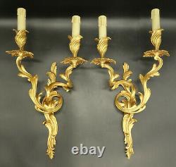 Large Pair Of Sconces Louis XV Style Era 19th Bronze French Antique