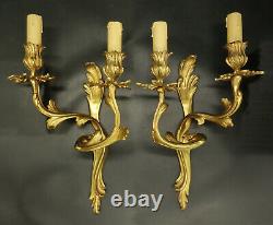 Large Pair Of Sconces Louis XV Style Era 19th Bronze French Antique