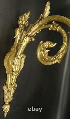 Large Pair Of Sconces Louis XVI Style Bronze & Amber Tulip French Antique