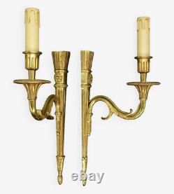 Large Pair Of Sconces Louis XVI Style Bronze Lucien Gau Paris French Antique