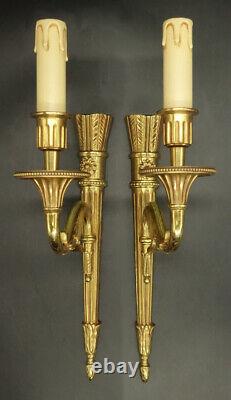 Large Pair Of Sconces Louis XVI Style Bronze Lucien Gau Paris French Antique