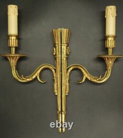 Large Pair Of Sconces Louis XVI Style Bronze Lucien Gau Paris French Antique