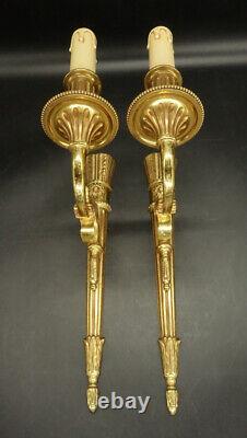 Large Pair Of Sconces Louis XVI Style Bronze Lucien Gau Paris French Antique