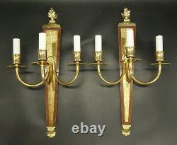 Large Pair Of Sconces Louis XVI Style Bronze & Mahogany French Antique