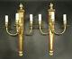 Large Pair Of Sconces Louis Xvi Style Bronze & Mahogany French Antique