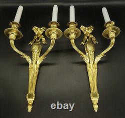 Large Pair Of Sconces Louis XVI Style Early 1900 Bronze French Antique