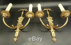 Large Pair Of Sconces, Louis XVI Style, Early 1900 Bronze French Antique