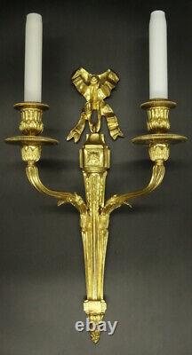 Large Pair Of Sconces Louis XVI Style Early 1900 Bronze French Antique