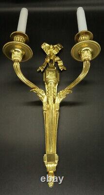 Large Pair Of Sconces Louis XVI Style Early 1900 Bronze French Antique