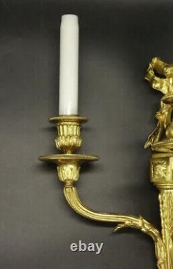 Large Pair Of Sconces Louis XVI Style Early 1900 Bronze French Antique