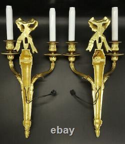 Large Pair Of Sconces Louis XVI Style Early 1900 Bronze French Antique