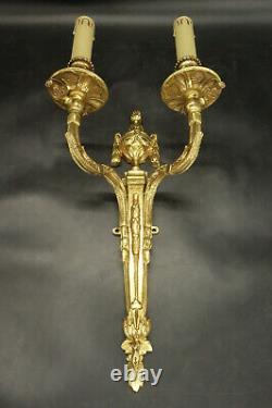 Large Pair Of Sconces Louis XVI Style Era 19th Bronze French Antique