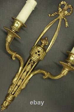 Large Pair Of Sconces Louis XVI Style Knots Decor Bronze French Antique
