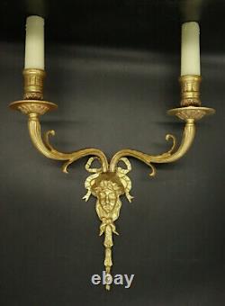 Large Pair Of Sconces Man Faces Decor Louis XVI Style Bronze French Antique