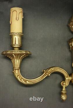 Large Pair Of Sconces, Pine Cones, Louis XVI Style Bronze French Antique