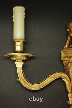 Large Pair Of Sconces Ram Heads Decor Louis XVI Style Bronze French Antique