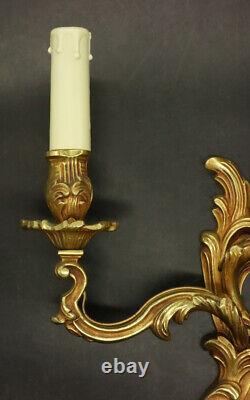 Large Pair Of Sconces Stamped Louis XV Style Bronze French Antique