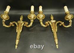 Large Pair Of Sconces Stamped Louis XVI Style Bronze French Antique