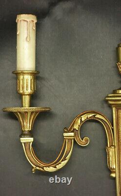 Large Pair Of Sconces Stamped Louis XVI Style Bronze French Antique