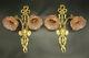 Large Pair Of Sconces, Zephyr, Louis Xvi Style Bronze & Glass French Antique