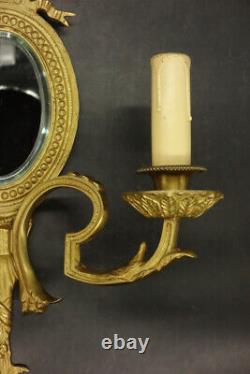 Large Pair Of Sconces-mirrors Beveled Louis XVI Style Bronze French Antique