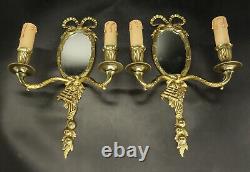 Large Pair Of Sconces-mirrors Louis XVI Style Bronze French Antique