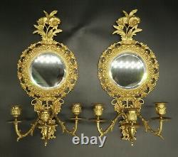 Large Pair Of Sconces-mirrors Louis XVI Style Era 19th Bronze French Antique