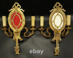 Large Pair Of Sconces-mirrors Louis XVI Style Knot Bronze French Antique