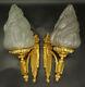 Large Pair Of Torches Sconces Louis Xvi Style Bronze & Glass French Antique