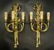 Large Pair Sconces Hunting Horn & Knot Louis Xvi Style Bronze French Antique