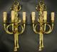 Large Pair Sconces Hunting Horn & Knot Louis Xvi Style Bronze French Antique