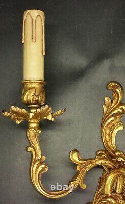Large Pair Sconces Louis XV Style Lucien Gau, Paris Bronze French Antique