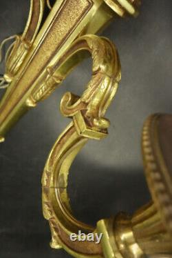 Large Pair Sconces Louis XVI Style Lucien Gau Paris Bronze French Antique