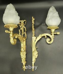 Large Pair Sconces, Ram Heads, Louis XVI Style, 19th Bronze French Antique