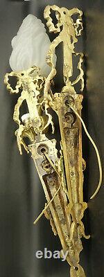 Large Pair Sconces, Ram Heads, Louis XVI Style, 19th Bronze French Antique