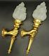 Large Pair Sconces Torches Hand Decor Louis Xvi Style Bronze French Antique