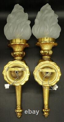 Large Pair Sconces Torches Hand Decor Louis XVI Style Bronze French Antique