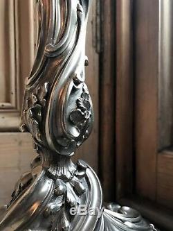 Large Pair of Antique 19th Century French Silver Candlesticks in Louis XV Rococo