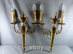 Large Pair of French Vintage Louis XVI Ormolu Bronze Wall Sconces Lights