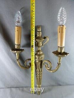 Large Pair of French Vintage Louis XVI Ormolu Bronze Wall Sconces Lights