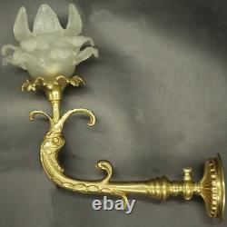 Large Sconce With Dolphin Louis XIV Style 19th Bronze & Glass French Antique