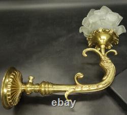 Large Sconce With Dolphin Louis XIV Style 19th Bronze & Glass French Antique