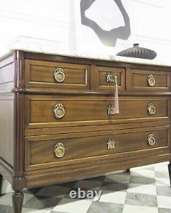 Large Tall French Louis Xvi Chest Of Drawers Commode Marble Top In Mahogany