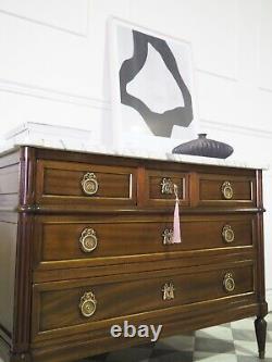 Large Tall French Louis Xvi Chest Of Drawers Commode Marble Top In Mahogany
