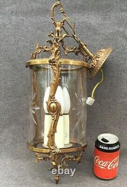 Large antique french lantern chandelier light 1930-40's brass Louis XV style