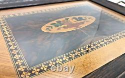 Large antique french tray Mid-1900's wood marquetry bronze handles