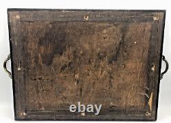 Large antique french tray Mid-1900's wood marquetry bronze handles